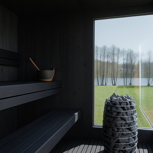 Genevas steam room interior dark